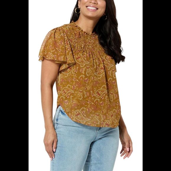 La Joie Smocked Pico Edge Flutter Top Tapenade Medina Paisley - Regular - Picture 1 of 1